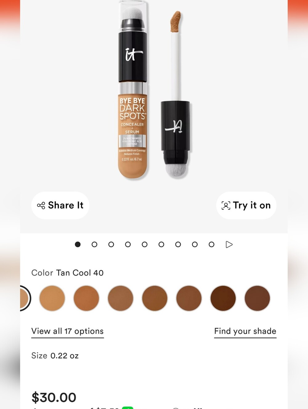 IT Cosmetics Bye Bye Dark Spots Concealer Serum - Tan Cool 40